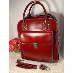 McKlein 17" LaGrange 2-in-1 Removable-Wheeled Leather Ladies Briefcase Red